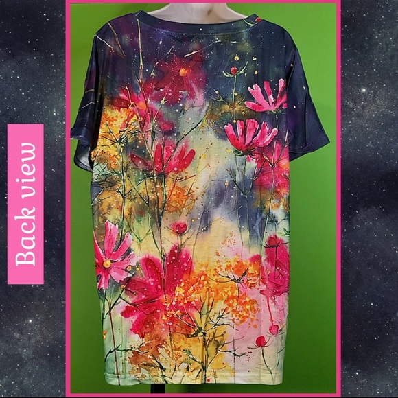 NWT 2X CAMISA GALAXY BLUE PAINT-SPLATTER & FLORAL PRINT BEAUTIFUL & UNIQUE TOP - Picture 2 of 13